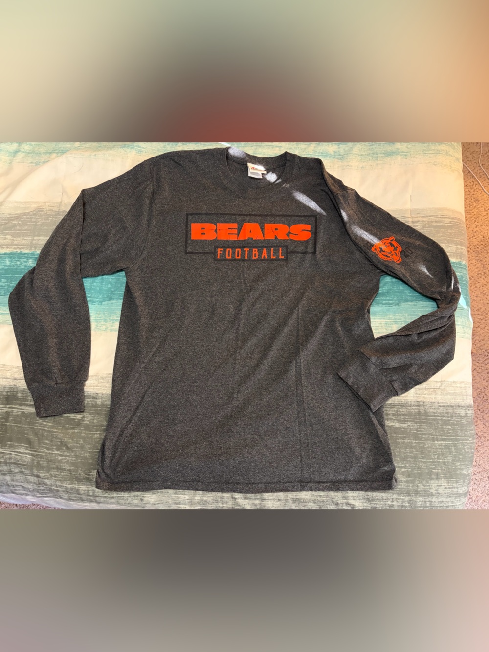 Majestic Gray Bears Football Long Sleeve Tee with Orange Logo